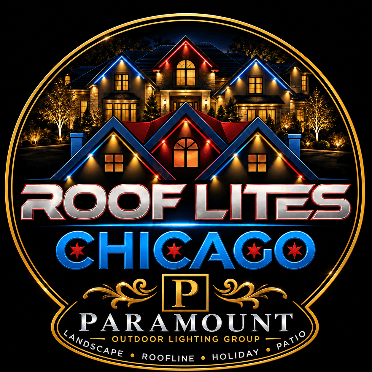 Roof Lites Chicago by Paramount Outdoor Lighting Group — holiday, accent and security roofline lighting