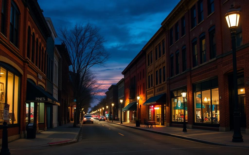Elmhurst, DuPage County at night — York Street Downtown