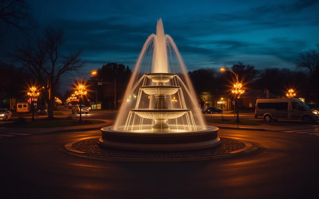 Elmwood Park, Cook County at night — Elmwood Park Fountain (Conti Parkway)