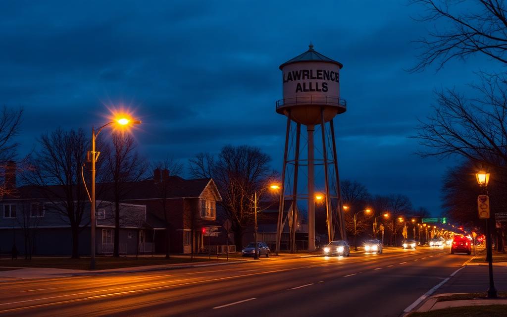 Harwood Heights, Cook County at night — Lawrence & Harlem Water Tower