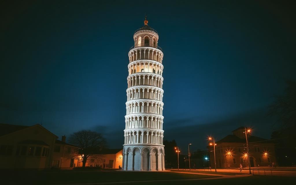 Niles, Cook County at night — Leaning Tower of Niles